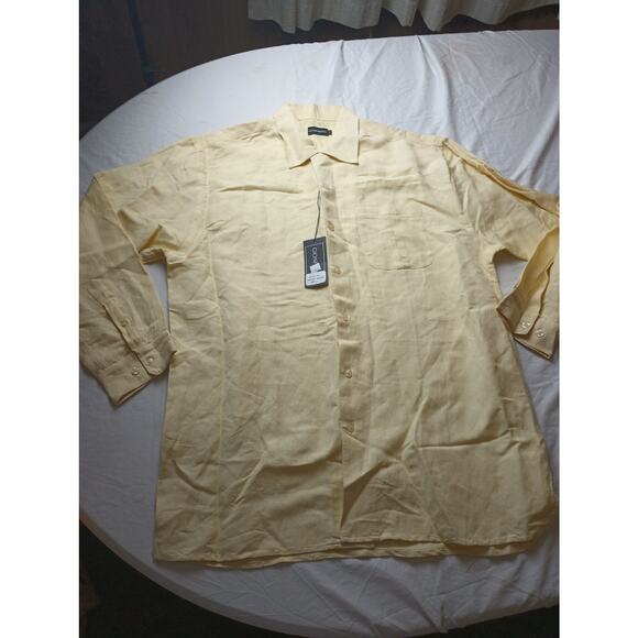 Gionfriddo Linen Yellow Button Up Shirt Mens Large NWT *flawed* Summer Vacation - Picture 1 of 8